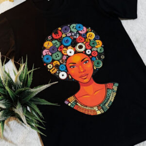 Button Art Afro Lady (Black) T-Shirt