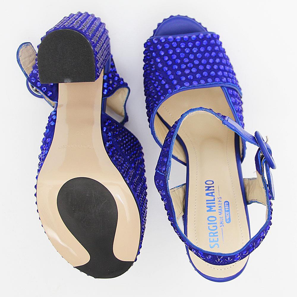 Devon Studded Tuscany Leather Platform Sandals (Blue) - Image 2