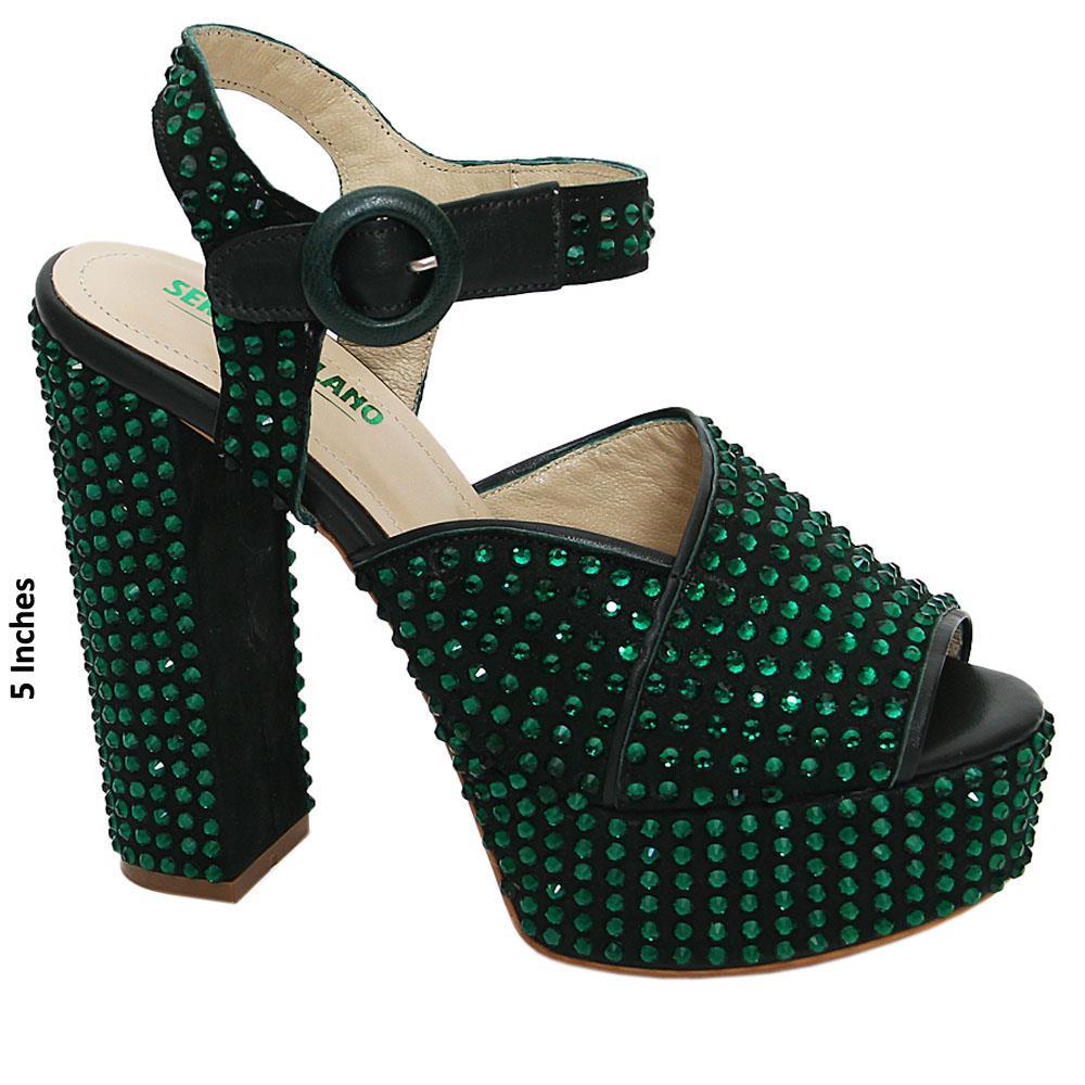Devon Studded Tuscany Leather Platform Sandals (Green) - Image 2