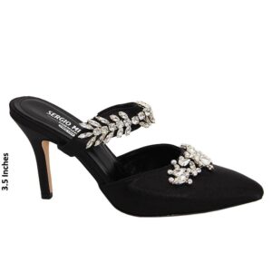 Duchess Black Crystals Satin Leather High Heel Shoes (Black)