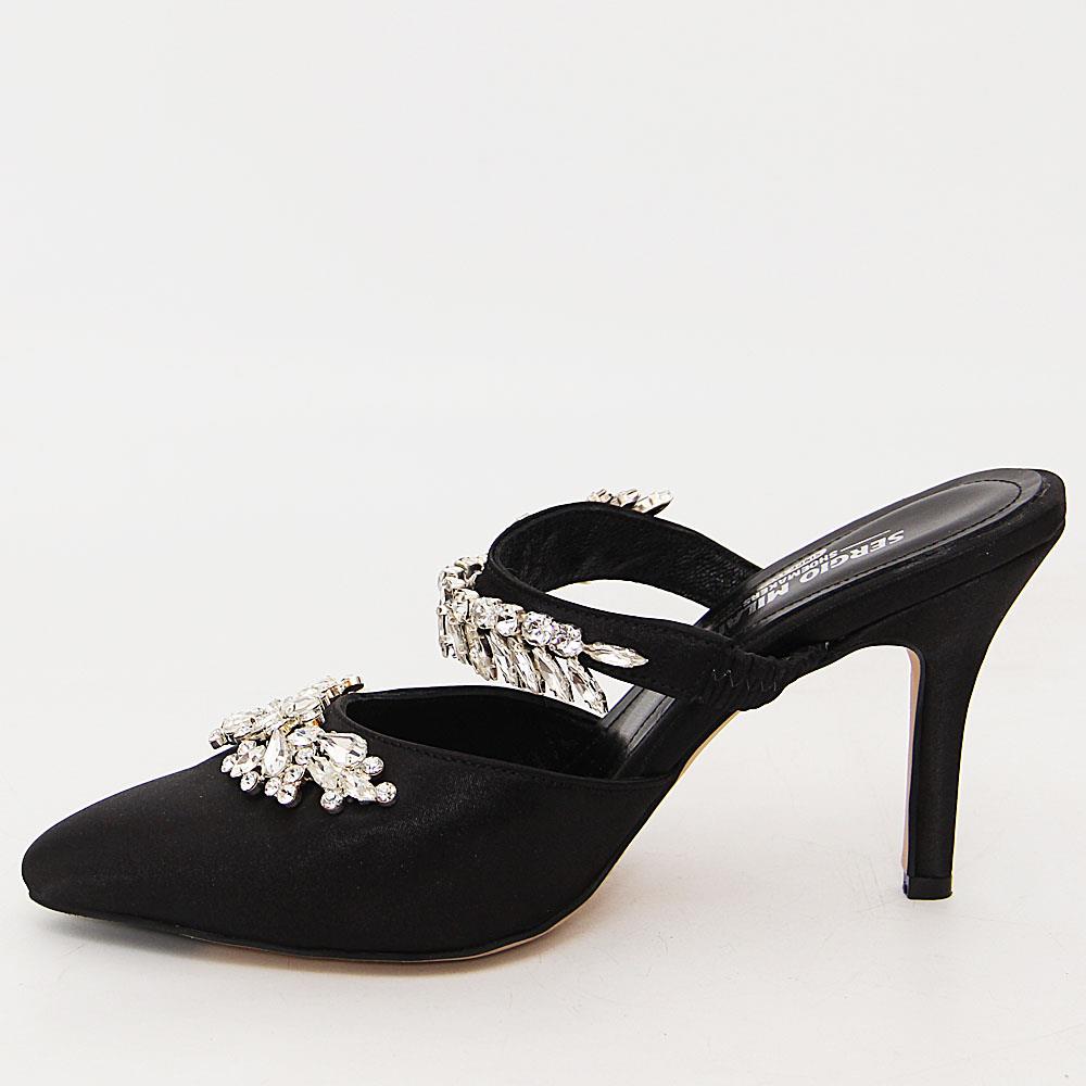 Duchess Navy Crystals Satin Leather High Heel Shoes (Navy) - Image 2