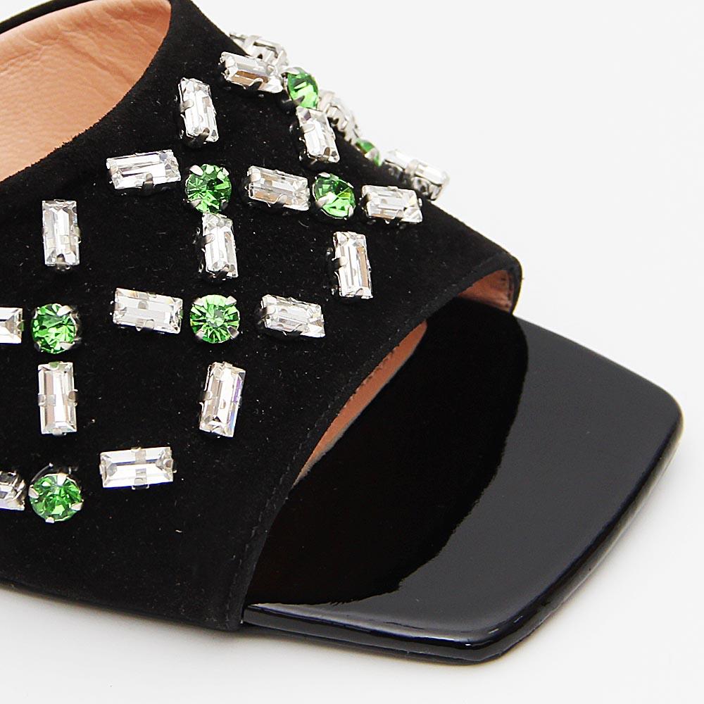 Emily Black Crystal Suede Tuscany Leather Mid Heel Mule - Image 3