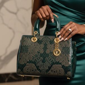Aubrey Embroidery Patent Leather Tote Bag