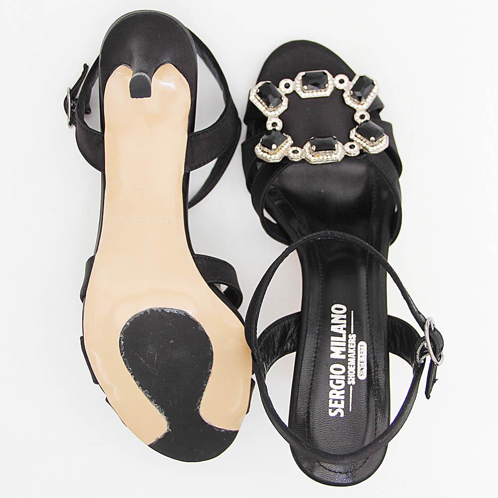 Isabella Black Emerald Satin Tuscany Leather High Heel Sandals - Image 3