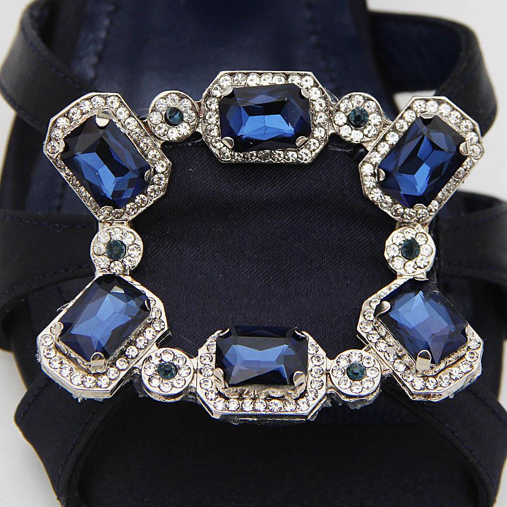 Isabella NavyBlue Emerald Satin Tuscany Leather High Heel Sandals - Image 3