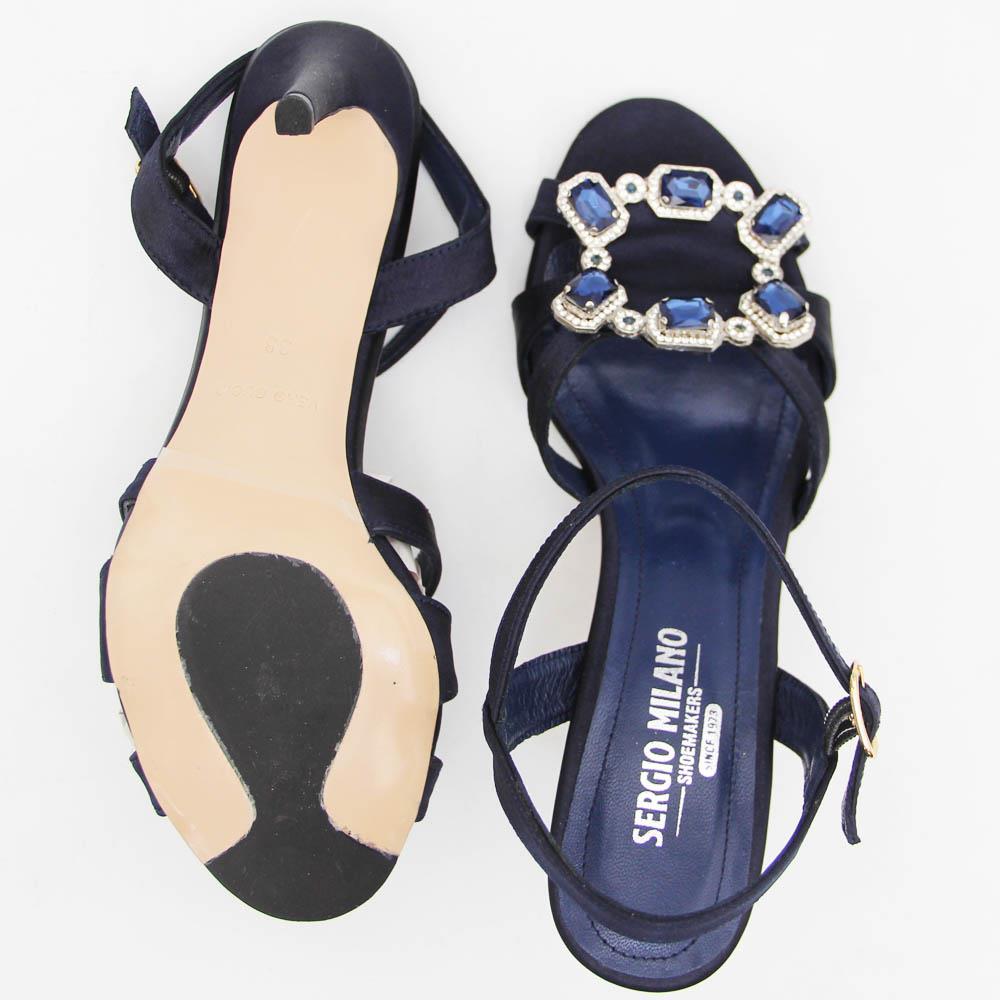 Isabella NavyBlue Emerald Satin Tuscany Leather High Heel Sandals - Image 2