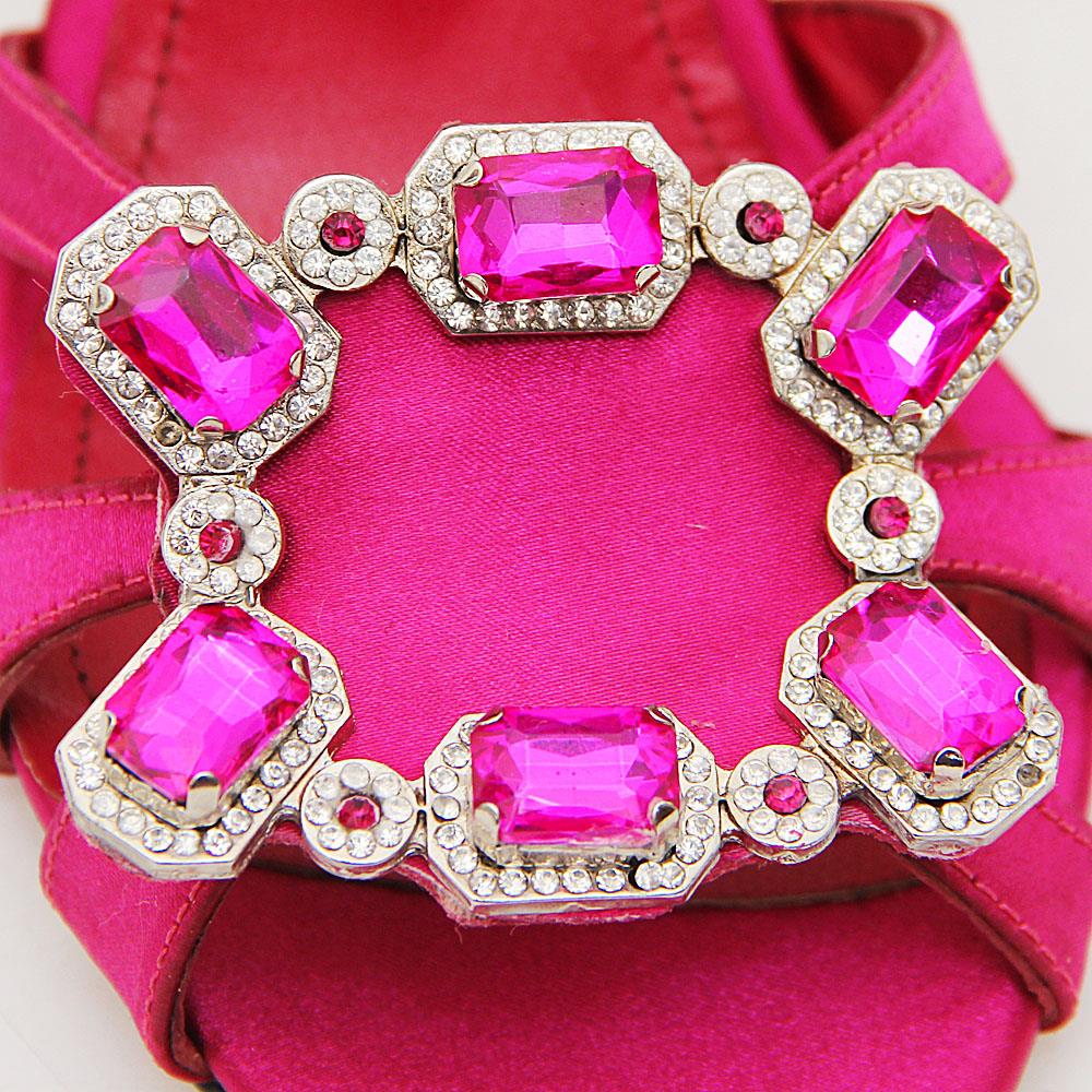 Isabella Pink Emerald Satin Tuscany Leather High Heel Sandals - Image 4