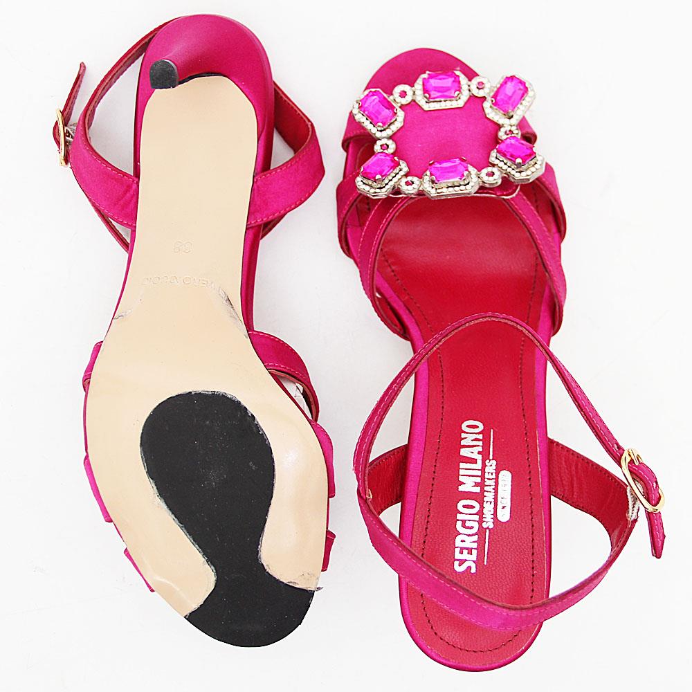 Isabella Pink Emerald Satin Tuscany Leather High Heel Sandals - Image 2
