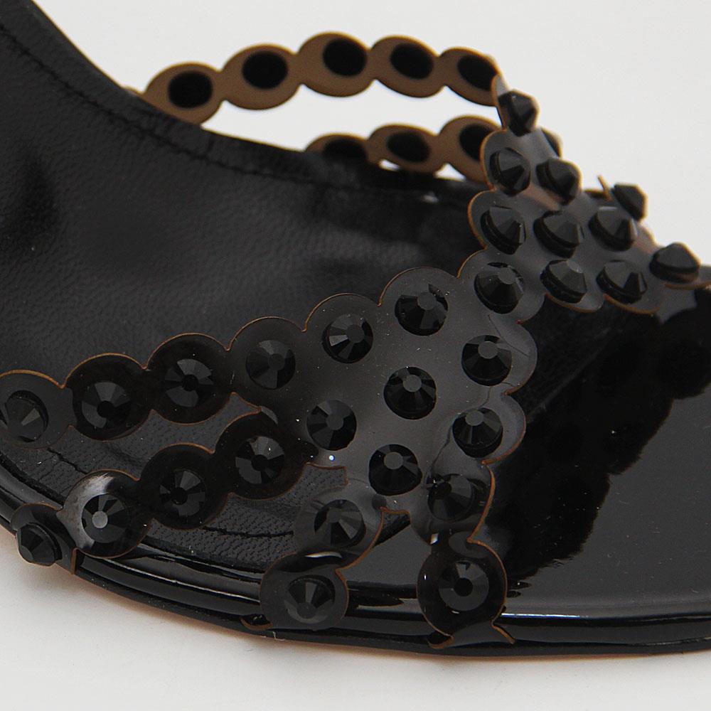 Rosaria Studded Transparent Rubber Leather Sandals (Black) - Image 4