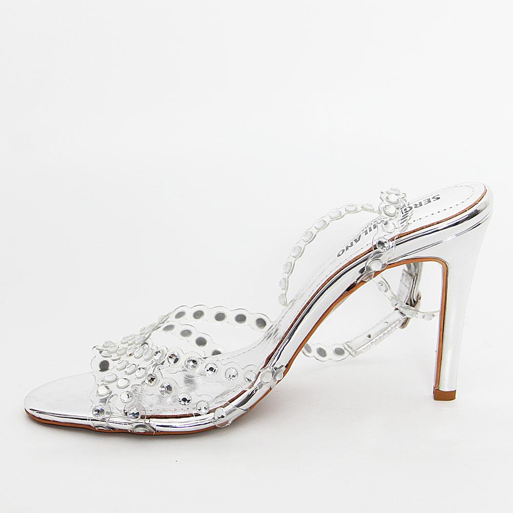 Rosaria Studded Transparent Rubber Leather Sandals (Silver) - Image 2