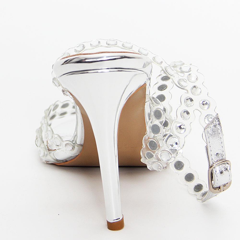 Rosaria Studded Transparent Rubber Leather Sandals (Silver) - Image 3