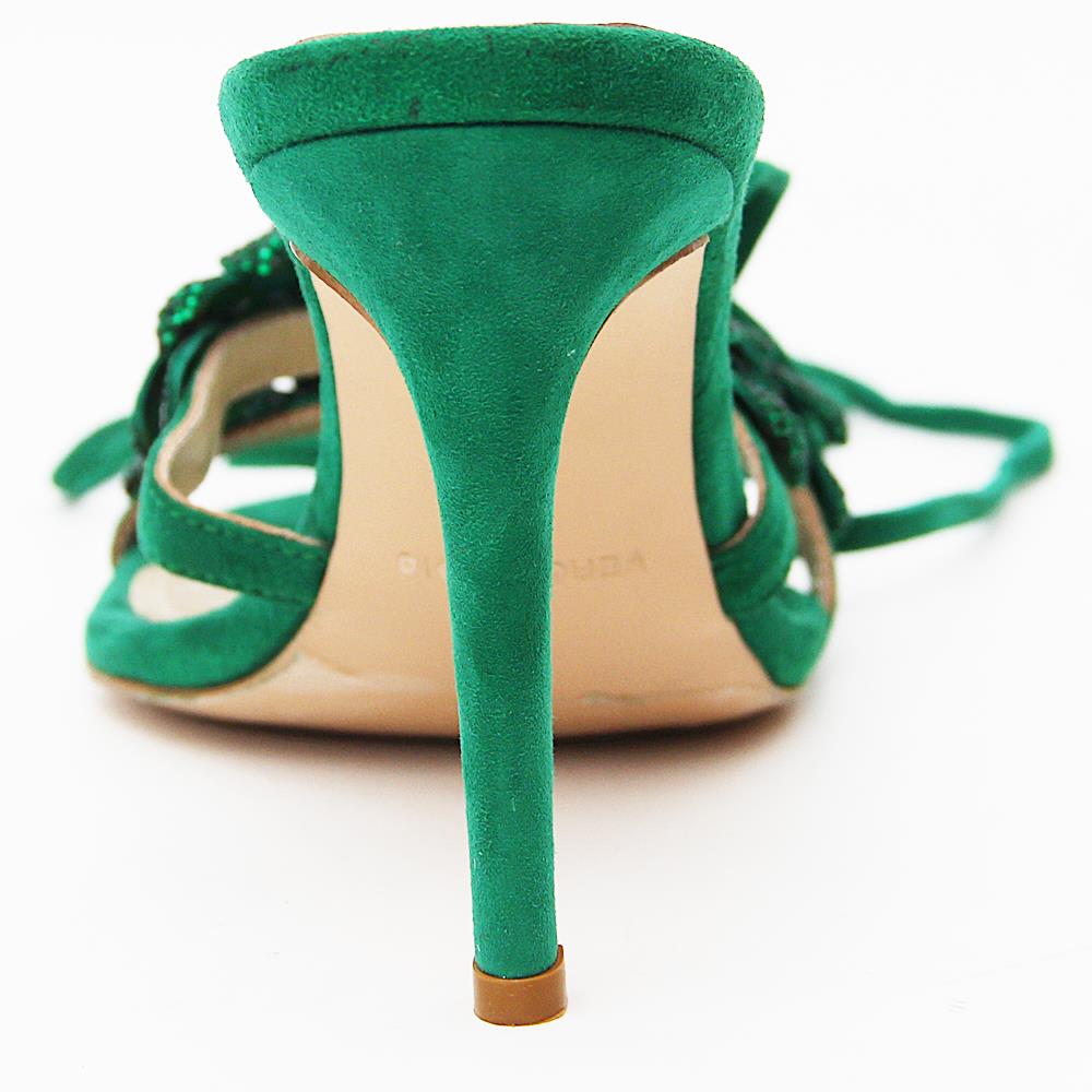 Tyra Green Studded Suede Leather High Heel Wrap Sandals - Image 6