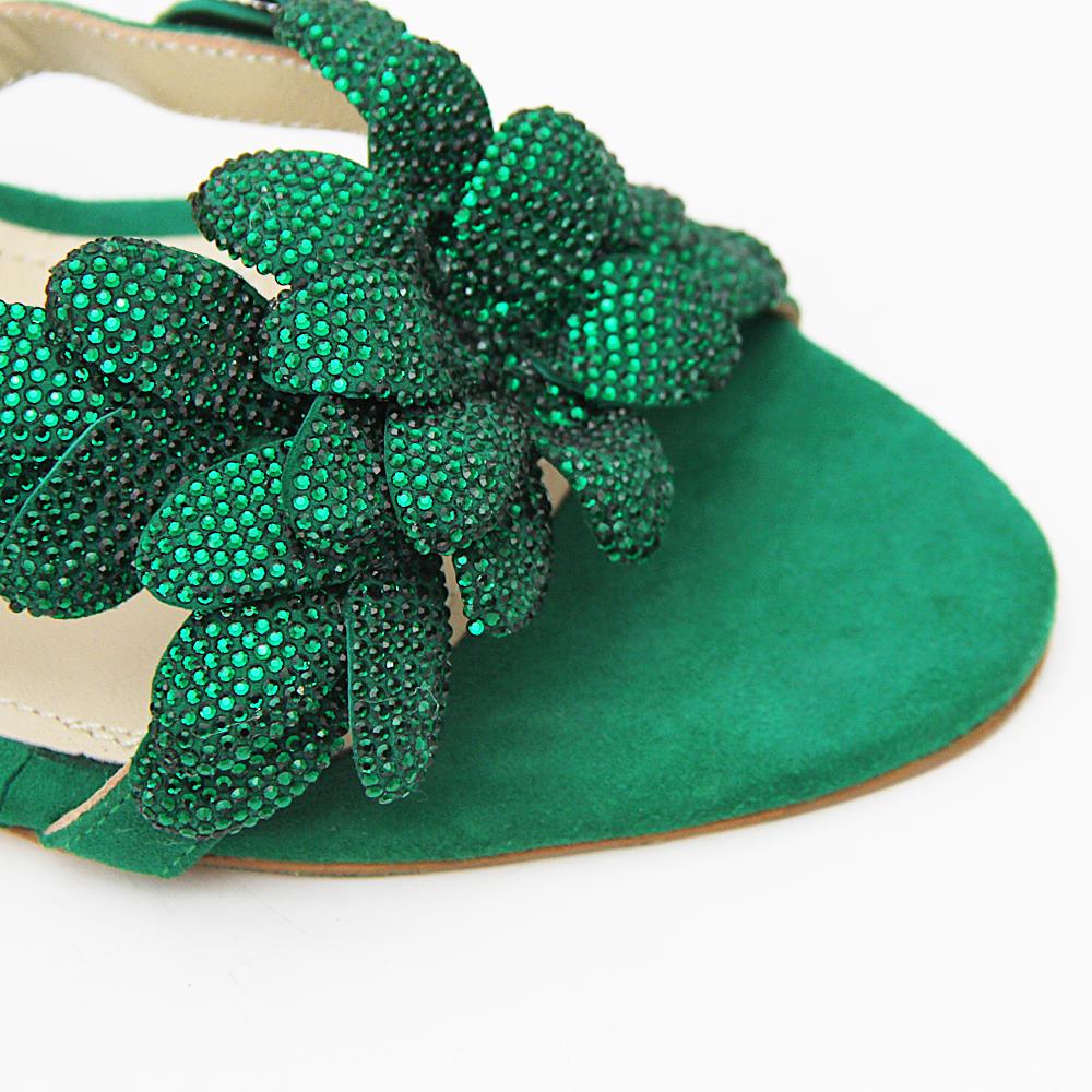 Tyra Green Studded Suede Leather High Heel Wrap Sandals - Image 5