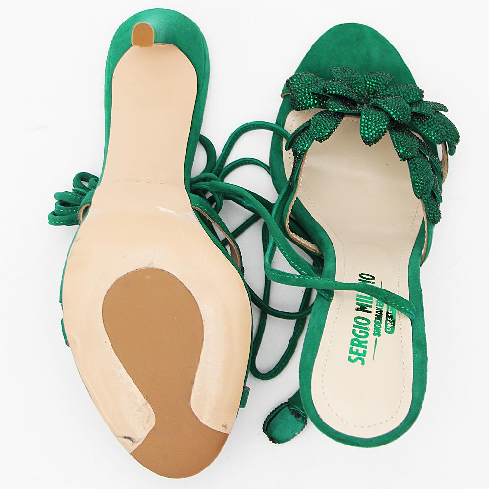 Tyra Green Studded Suede Leather High Heel Wrap Sandals - Image 4